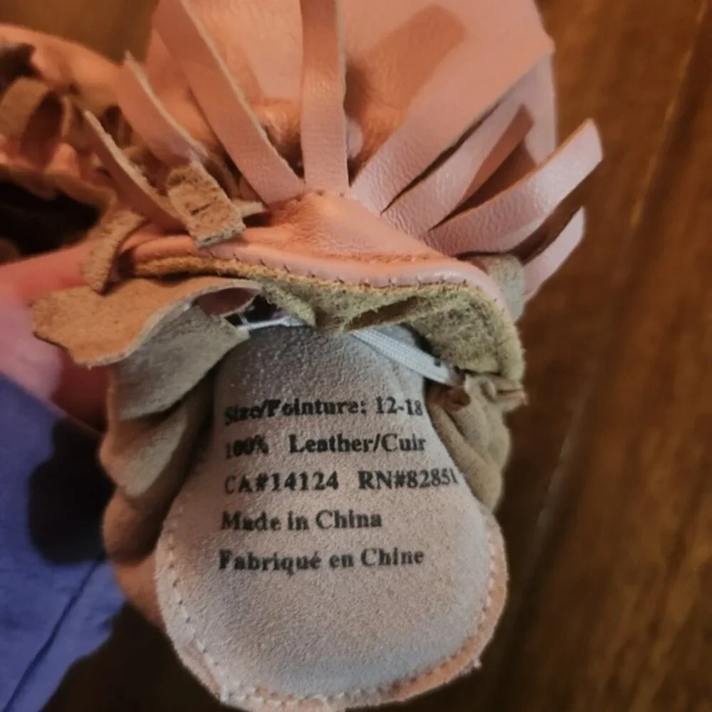 Tickle Toes Genuine Leather Baby Moccasins Pink Fringe 12 18 Months‎ New Gift